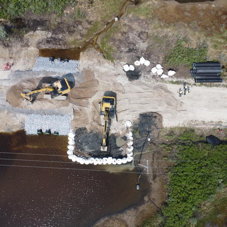 Aerial view excavation and erosion control